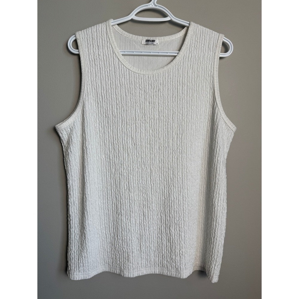 COOFANDY Textured Sleeveless Tank Top Womens M Ivory Minimalist Modern Plissé